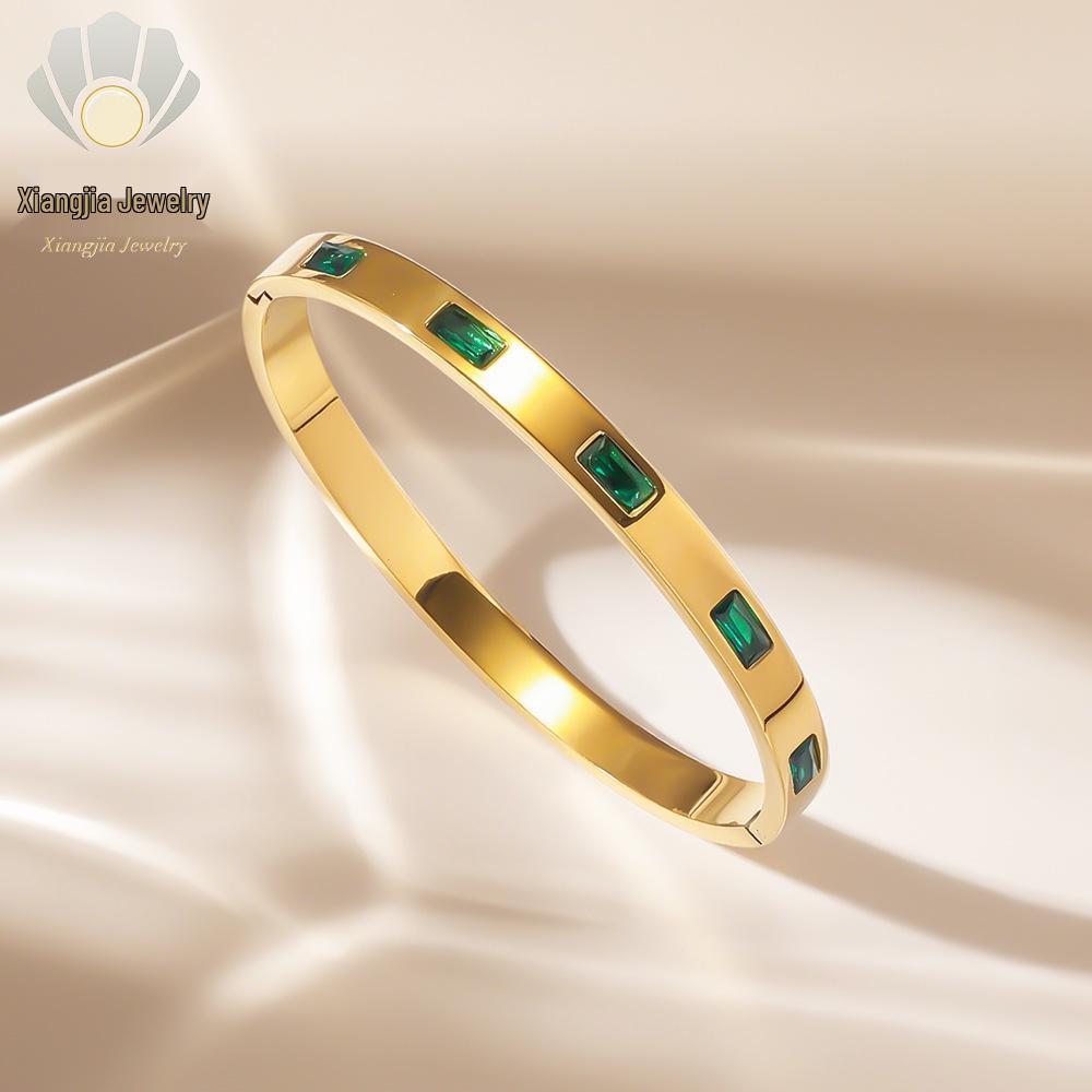 Emerald Square Diamond Titanium Steel Star Bangle - Luxury European/American Bracelet for Women
