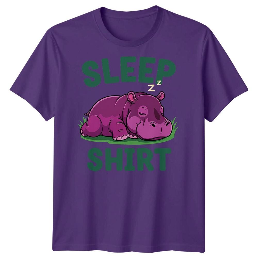 Sleep Shirt Hippo Unisexs T Shirt Cartoon Animal