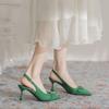 Green Horse Buckle High Heel Back Empty Fashion Sandals Summer 2025 New Thin Heel Pointed Light Mouth Women's Shoes Commute
