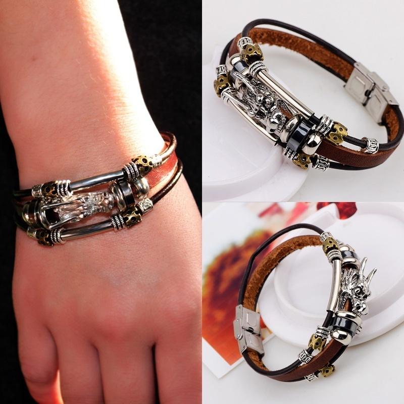 צמיד גברים אביזרים גברים טיבטים צמיד עור אופנה זכר וינטג 'דרקון parataxis