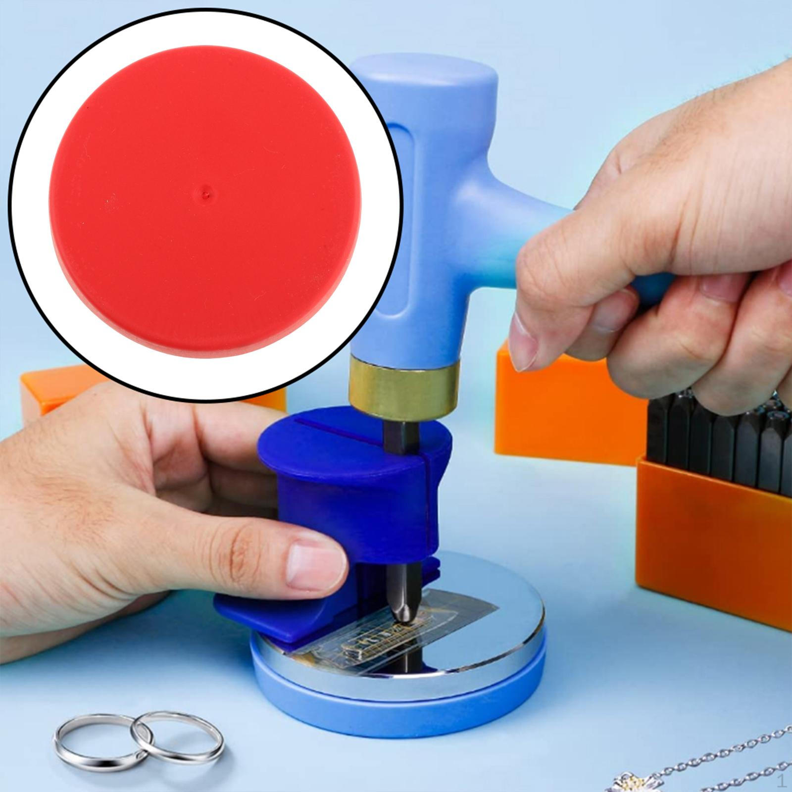 

Steel Bench Block, 3 Round Chrome Plating Shaping Tool Jewelers Rubber Base for Stamping, червоний