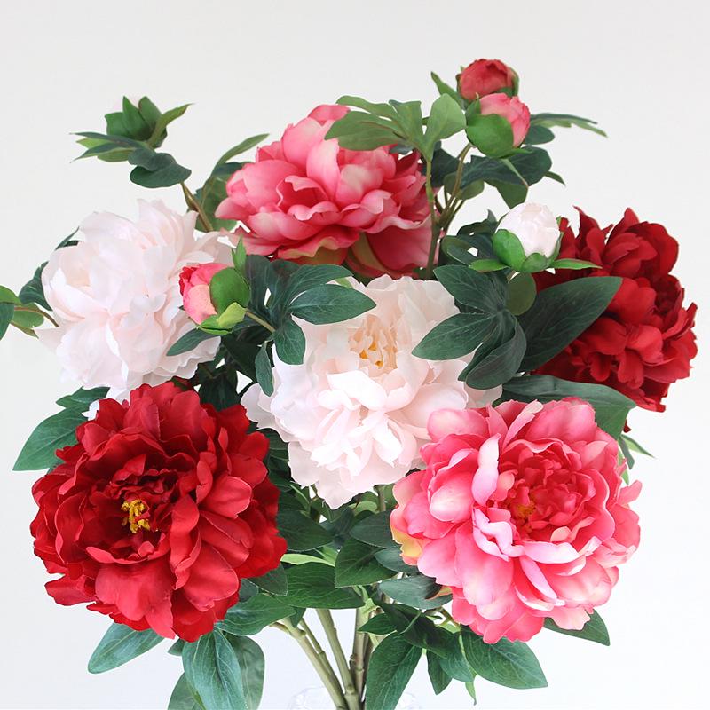 Peony Silk Flower Arrangement - Artificial Floral Decoration for Living Room and Dining Table