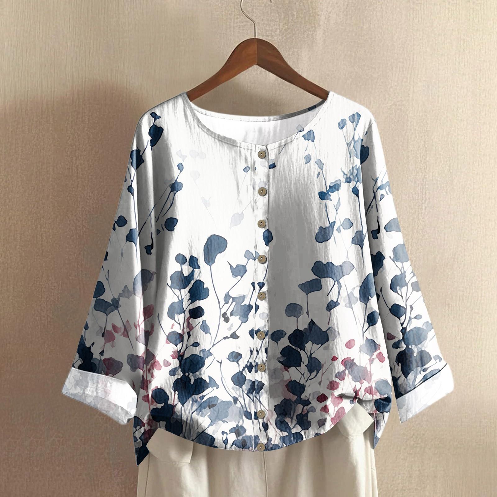 

Женский повседневный топ с длинным рукавом и круглым вырезом, из хлопка и льна, с принтом в стиле ретро с градиентом XXL