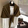 Women Striped Wool Triangle Knit Shawl Warm Winter Outerwear Wrap