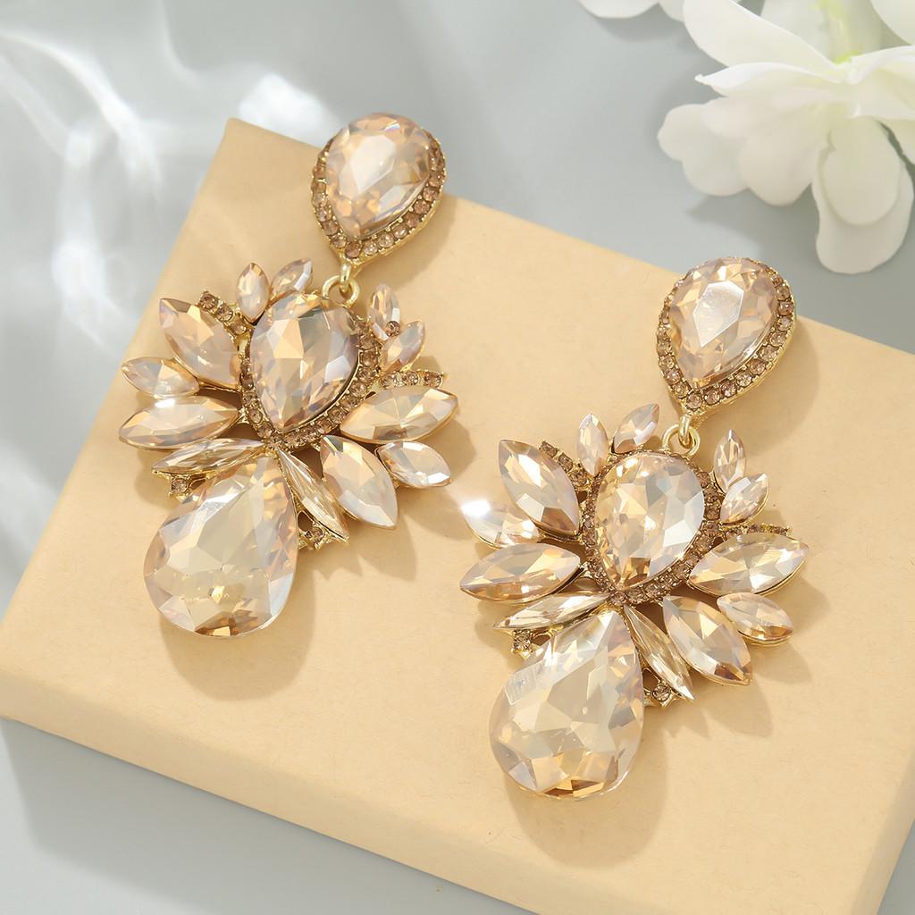 Crystal Dangle Earrings For Women With Alloy Water Drop Shape In Multi Colors For Elegant Nightwear