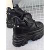 Fashion Winter High Top Leather Women Boots Platform Wedge Sneakers Chunky Shoes Hidden Heel 12CM White Black Women Casual Shoes