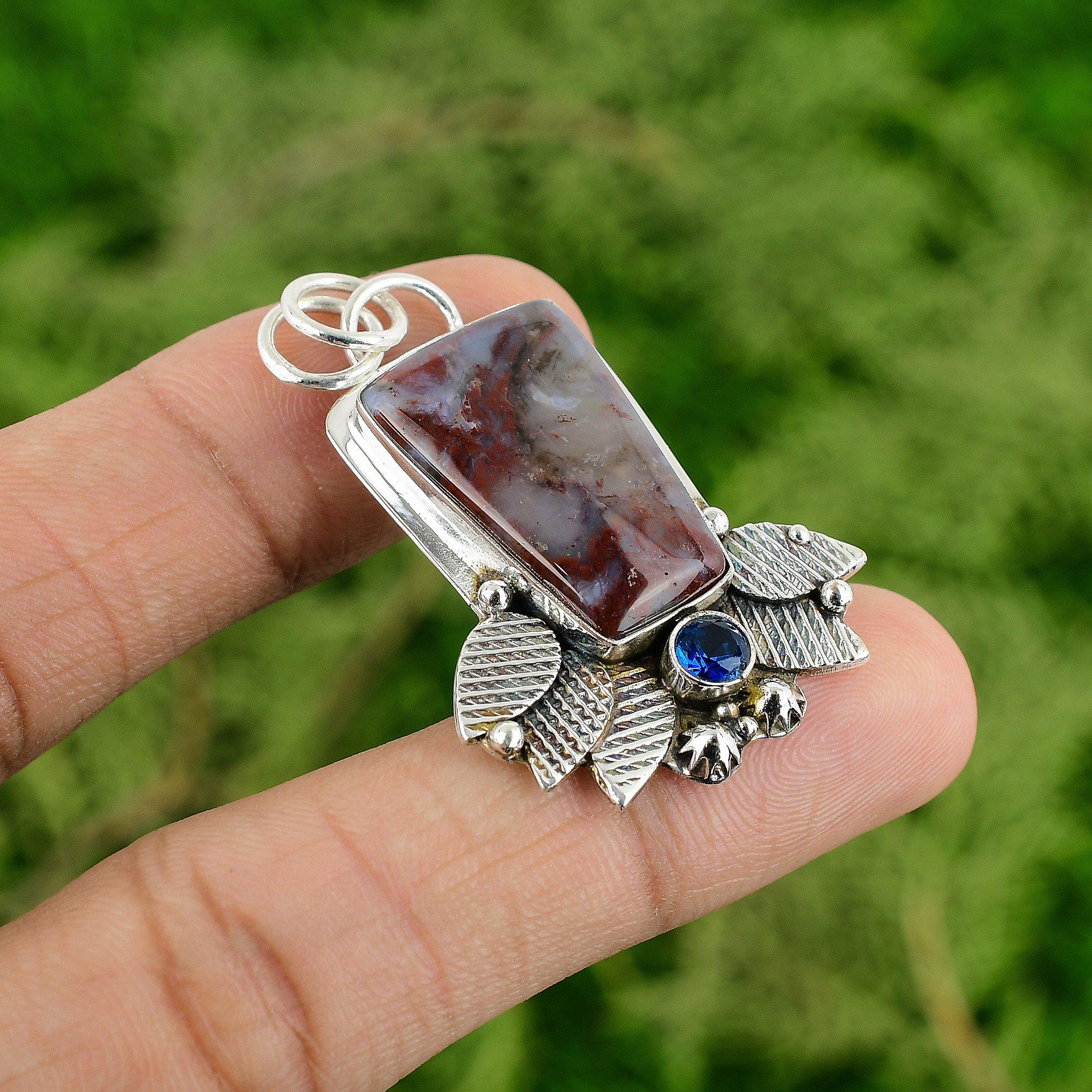 

925 Silver Radiant Rainbow Jasper Stone Tanzanite Quartz Bezel Pendant Jewelry