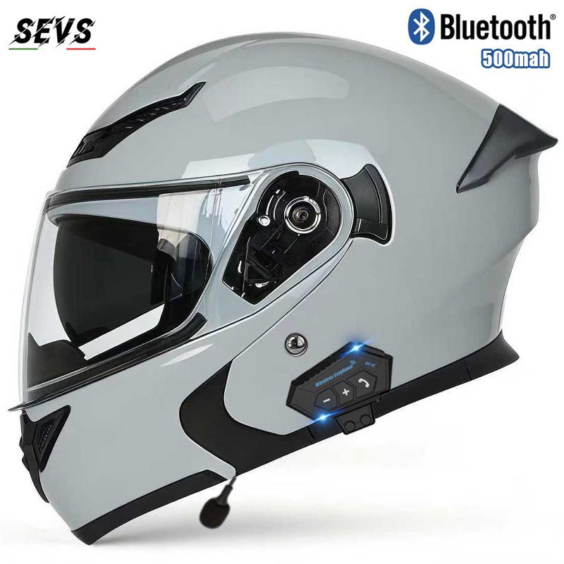 All-Season Universal Flip-up Motorcycle Helmet with Double Visor and Bluetooth Earbuds for Men and Women