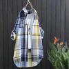 Damen Hemd mit Knöpfen Elegant Chic Damen Oberteil Kariert Vintage Leinen Langarm Chinesische Hemden Blusen Kleidung