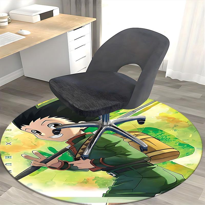 1pc Hunter x Hunter Leorio Anime Cartoon Design Round Carpet Office Chair Mat Non-Slip Rug Suitable for Home Decor, Living Room