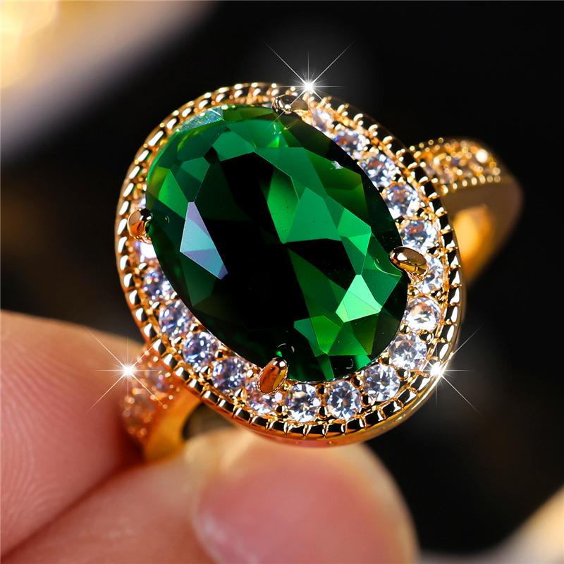 

Cute Female Big Oval Green Zircon Stone Engagement Ring Vintage Gold Color Wedding Jewelry For Women 10