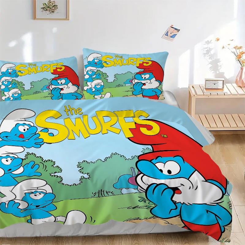 Smurfs Adventure Print 3Pcs Bedding Setduvet Cover With 2 Bedropillowcase Home Birthday Gift