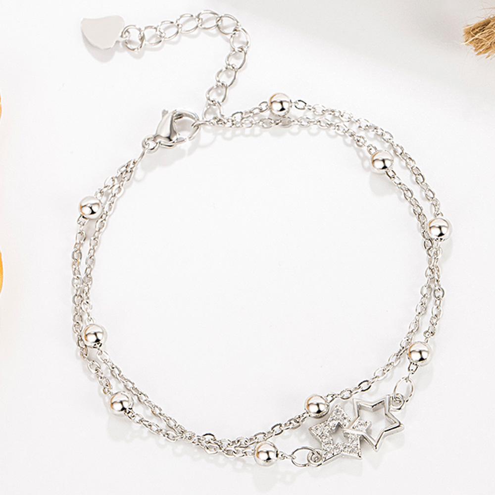 

Модный женский двухслойный браслет с кристаллами и звездами one size