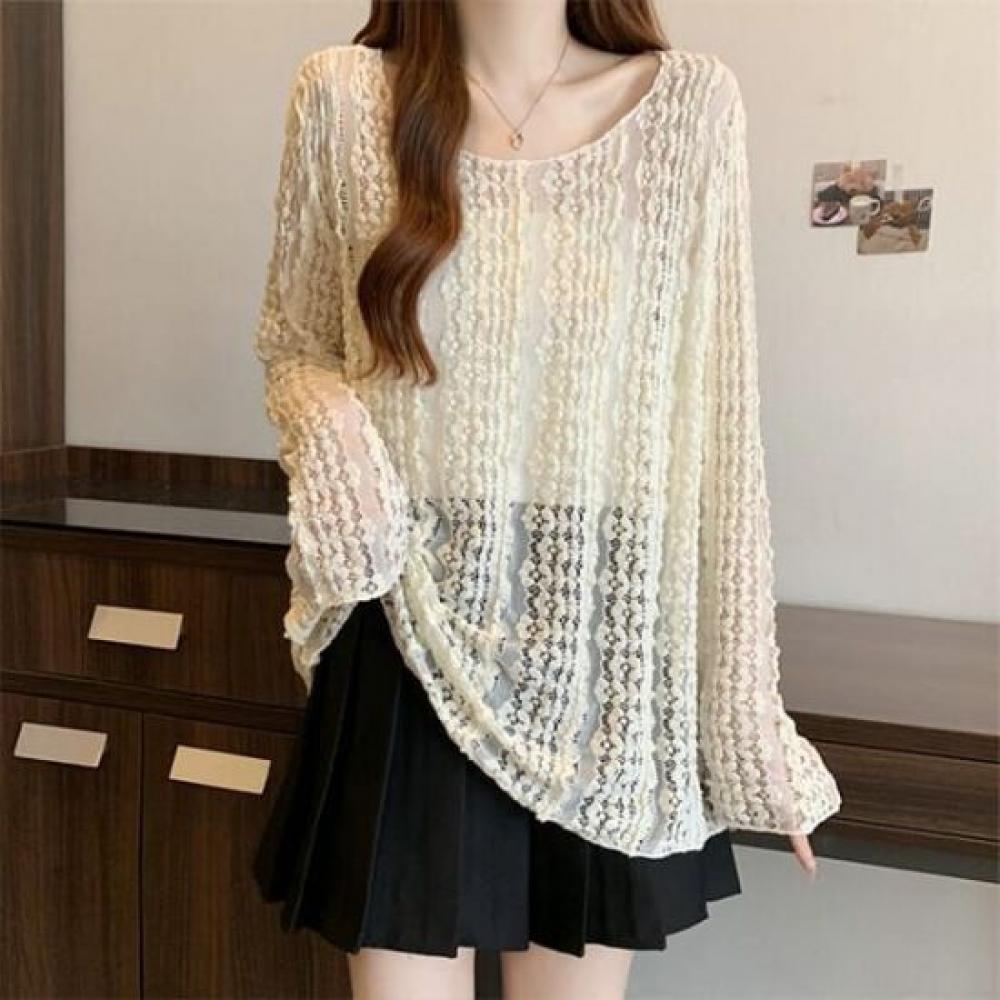 Navava Women Flower Lace Thin Long Sleeve T shirT nT2354