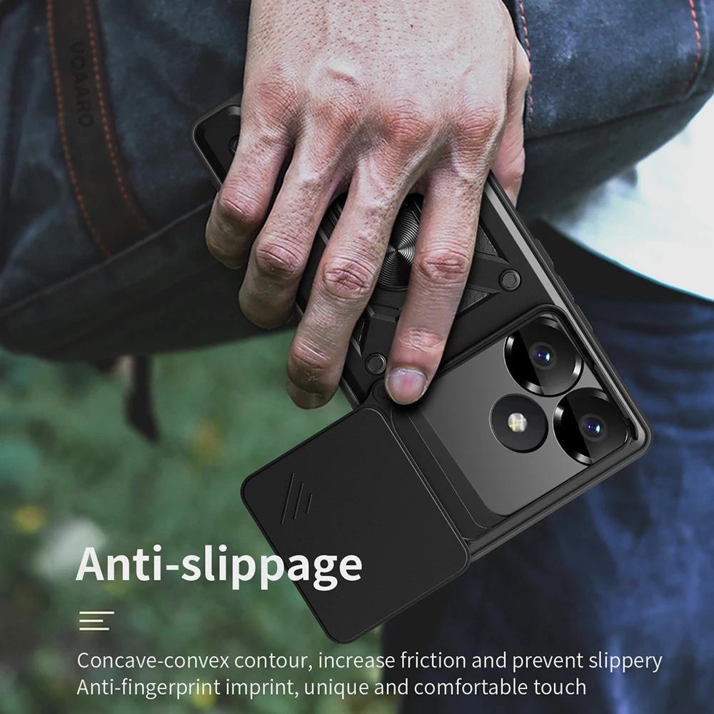 Slide Lens Armor Funda for Redmi 13 4G Case for Redmi Turbo 3 Note 13R POCO M6 F6 Pro 5G Case Magnetic Ring Stand Holder Cover