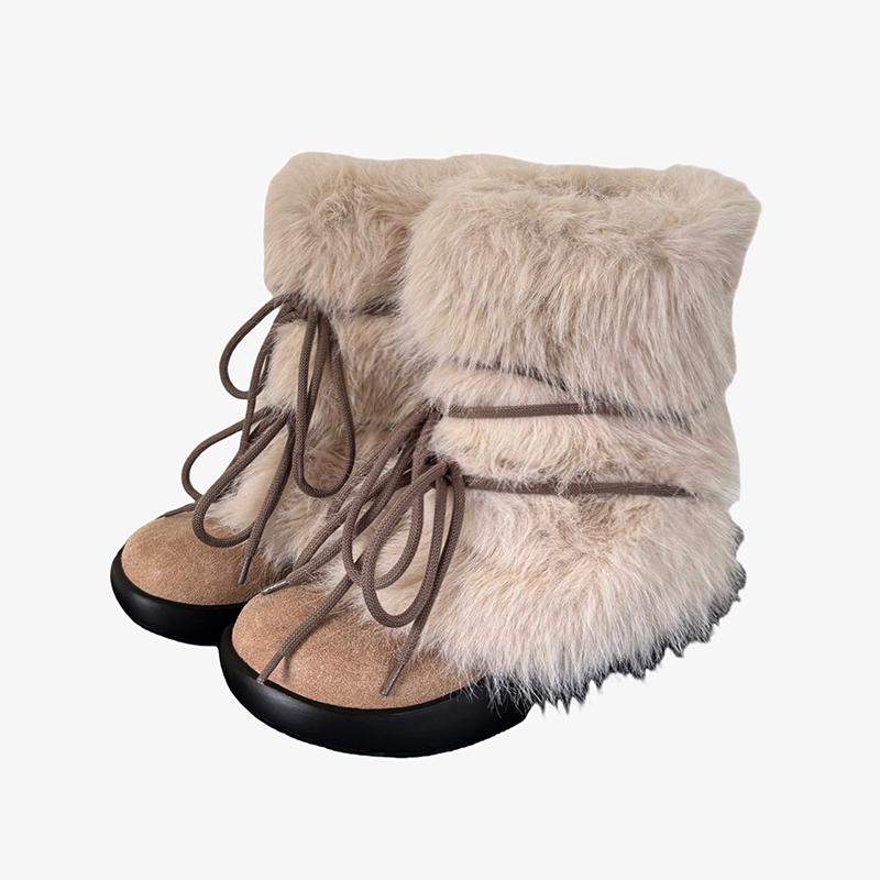 

Mao Mao snow boots women s 2025 winter new big head short boots thick-soled piled thickened warm snow cotton 40 абрикосовий