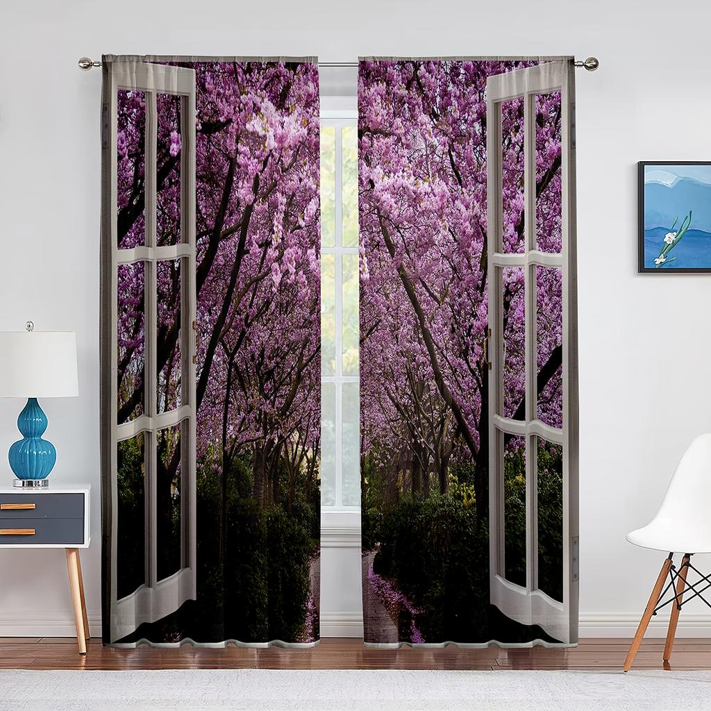 Beach Sea Ocean Sunset Cortinas Windows Scenery Curtains for Living Room Kitchen Blinds Windows Curtains for Bedroom Decor 2pcs
