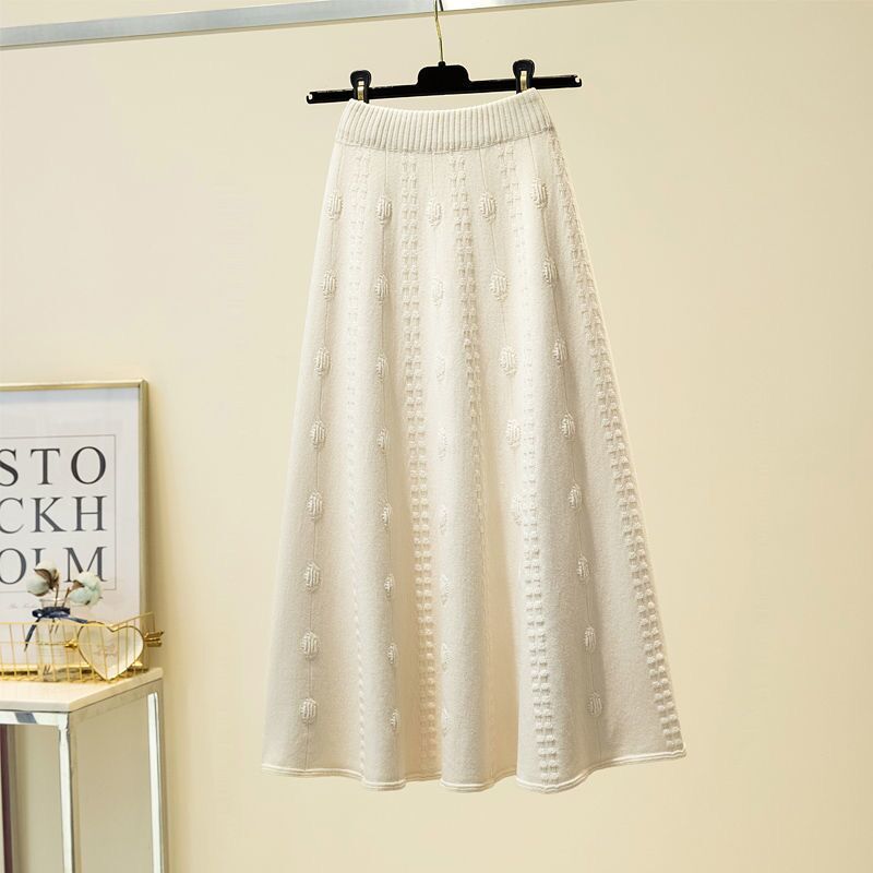 Fusta tricot balansoar cu talie înaltă pentru femei Toamnă Iarnă Fusta lungă de lână în linie A umbrelă