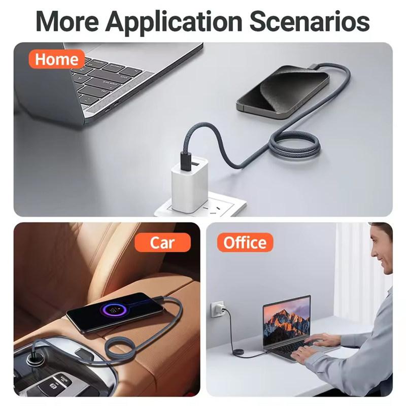 PD 100W Magnetic Suction USB C To USB C Cable 100W PD 3.1 Fast Charging Charger Nylon Braided Wire for iPhone17/16/15 Ipad Xiaomi