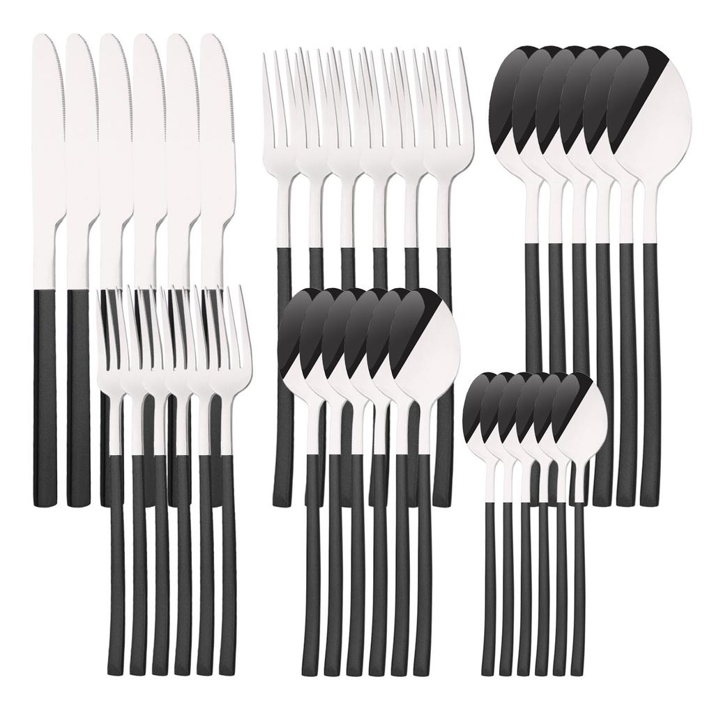 36Pcs/6Sets Mint Gold Cutlery Set Mirror Stainless Steel Flatware Knife Dessert Fork Tea Spoon Dinnerware Kitchen Restaurant Tableware