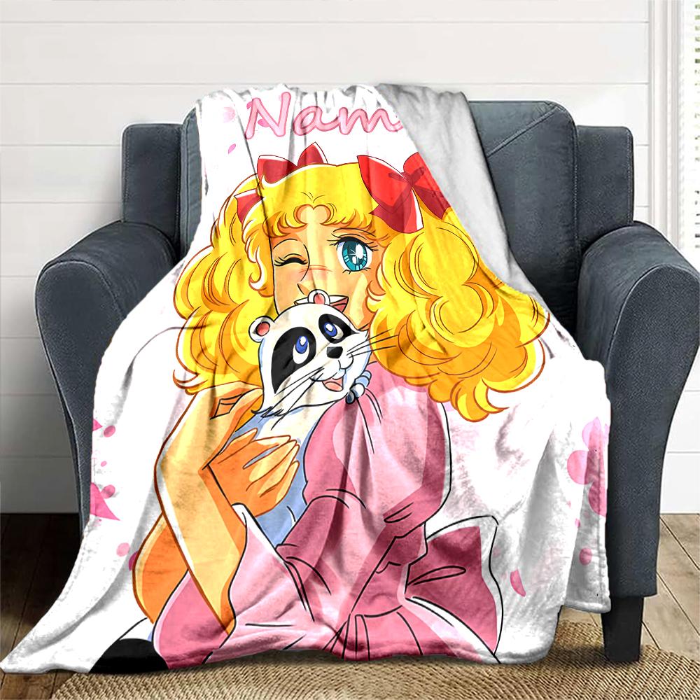 Customiz Name Personality Candy Candy (2) Blanket Soft &Warm Sofa Office Bed Travel Lunch Break Blanket, Gift Suitable for All Seasons