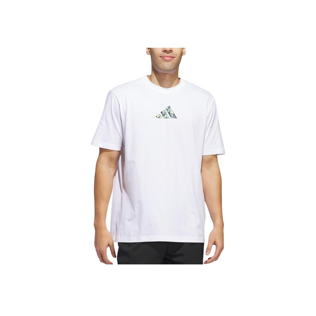 Adidas Lil Stripe Fotorealistické basketbalové tričko s krátkým rukávem s kresleným potiskem abecedy Pánské topy Bílé JH1219