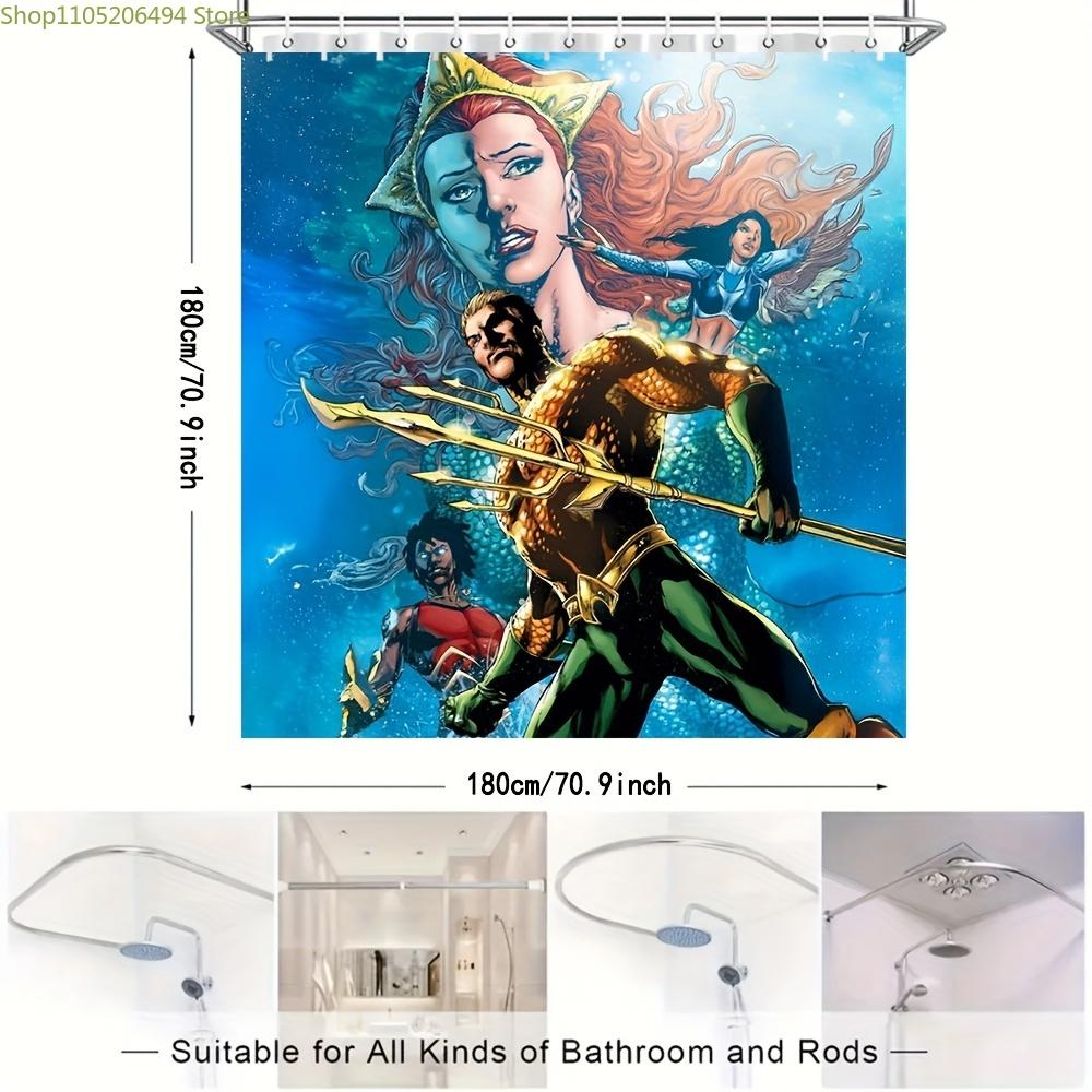 

1pc, Aquaman Movie Anime Theme Shower Curtain with Hooks, 180.09x180.09 cm - Vibrant Underwater Scene with Superheroes, Perfec 90x180cm
