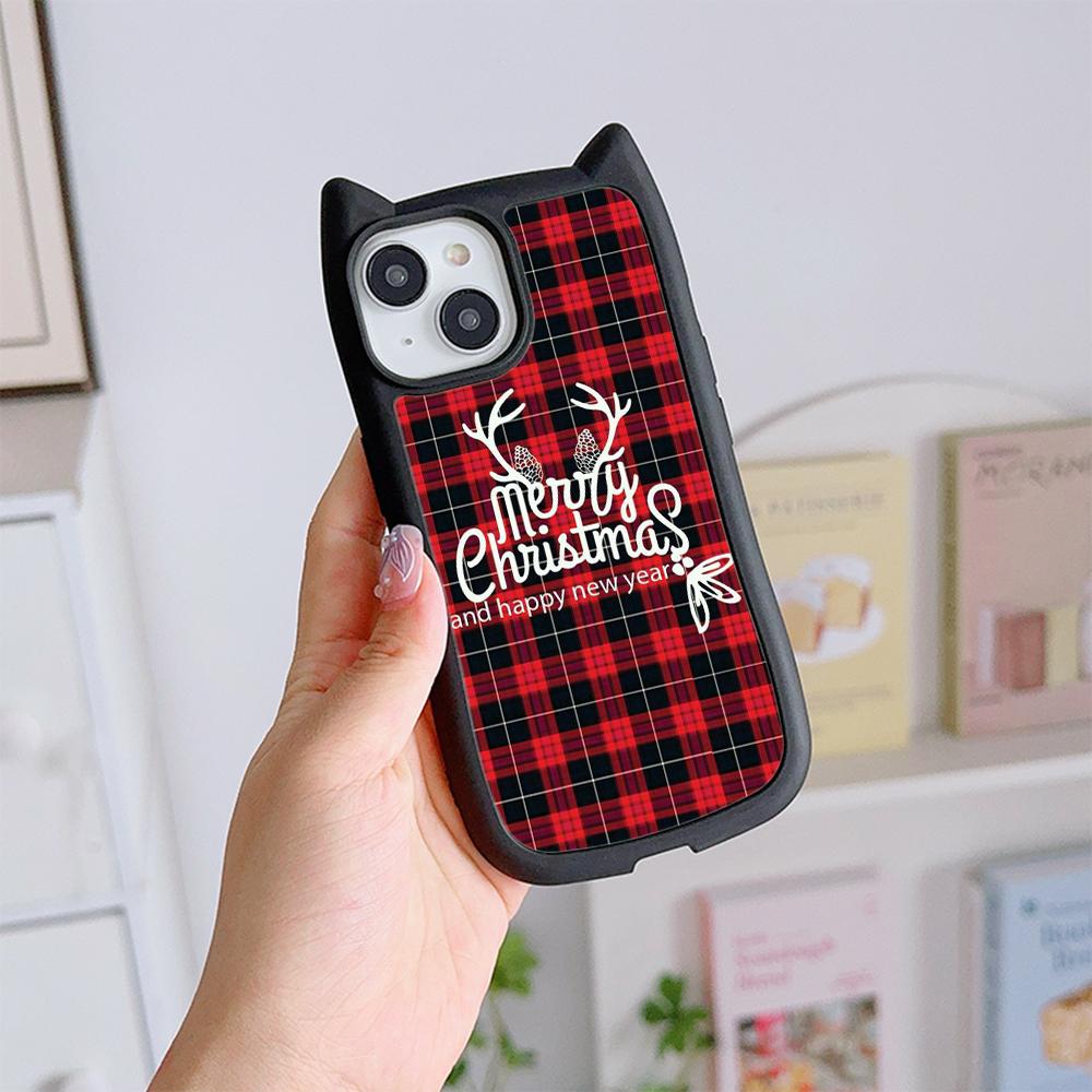 

Мягкий чехол для телефона с кошачьими ушками для iPhone 16 15 14 13 12 11 Pro Max Plus XR TPU Anti-Drop Прозрачная акриловая задняя крышка NY43 Рождество С Новым годом арт for iPhone 16 Pro Max