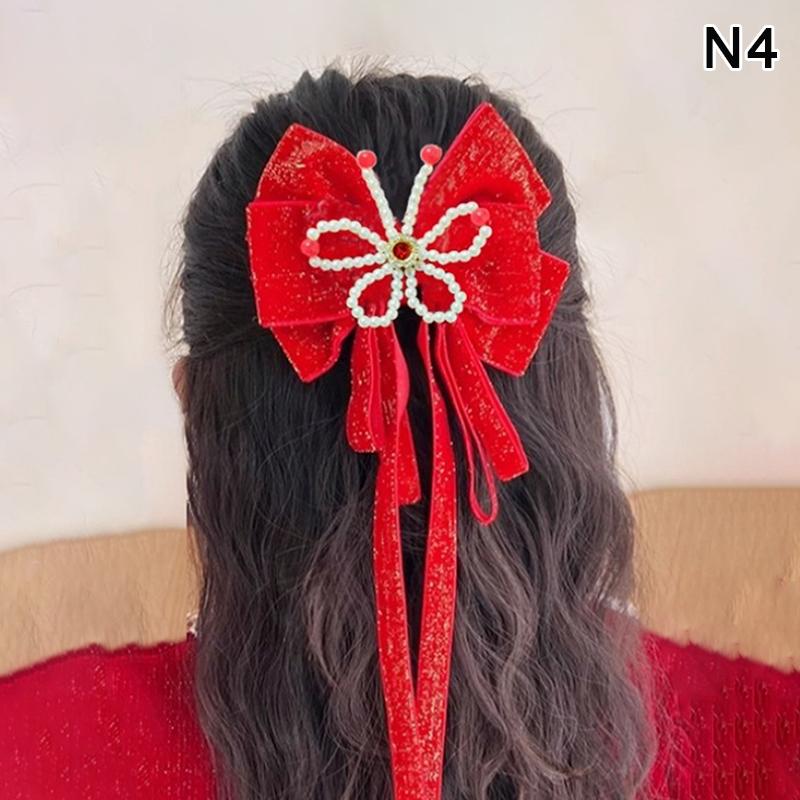 Girl'S Chinese Style Hair Clip With Bow, Red Crown, Top Clip, Children'S Antique Style Headwear, Hair Accessory