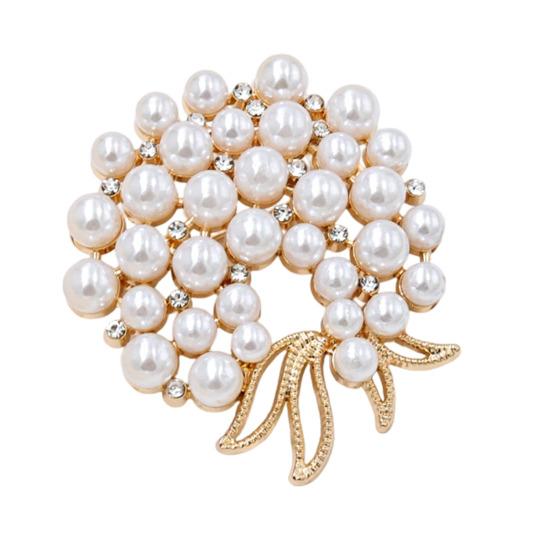 Dress Brooch Faux Pearl Rhinestone Flower Brooch, Retro Lapel Pin for Oxidation Resistant Wedding Party Bridal Shower, Women Girls Clothing A