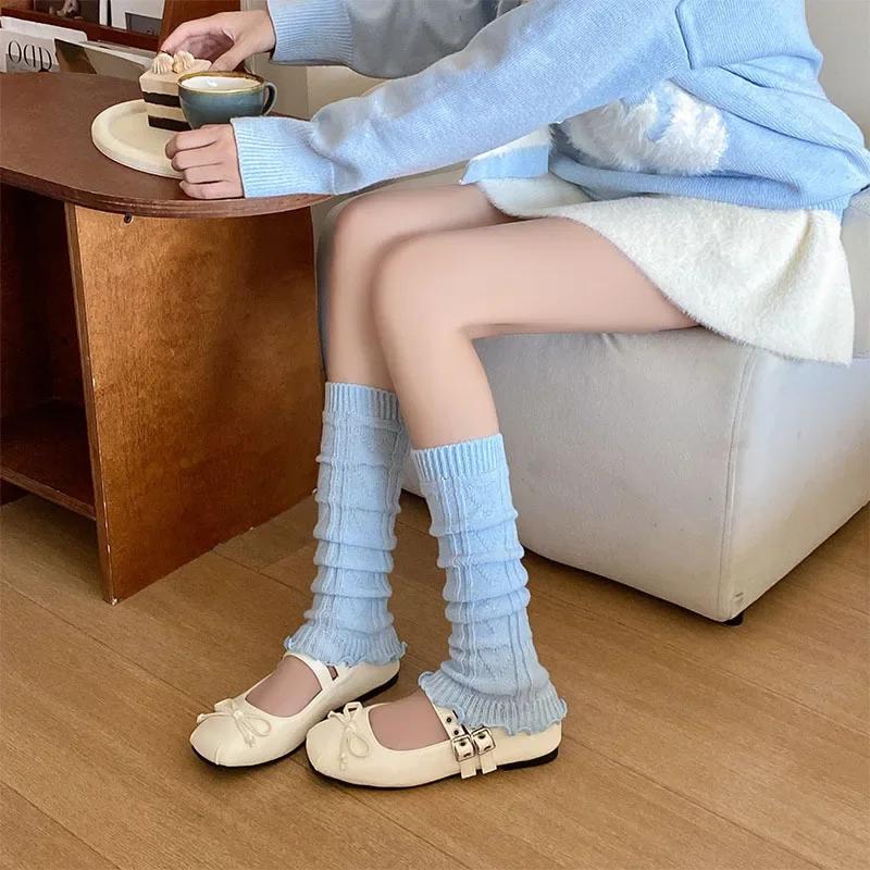 Cotton Knitted Foot Cover Knee Socks Jk Girls Leg Warmers Stocking Japanese Fashion Lolita Kawaii Ruffle Socks Women Leg Warmers