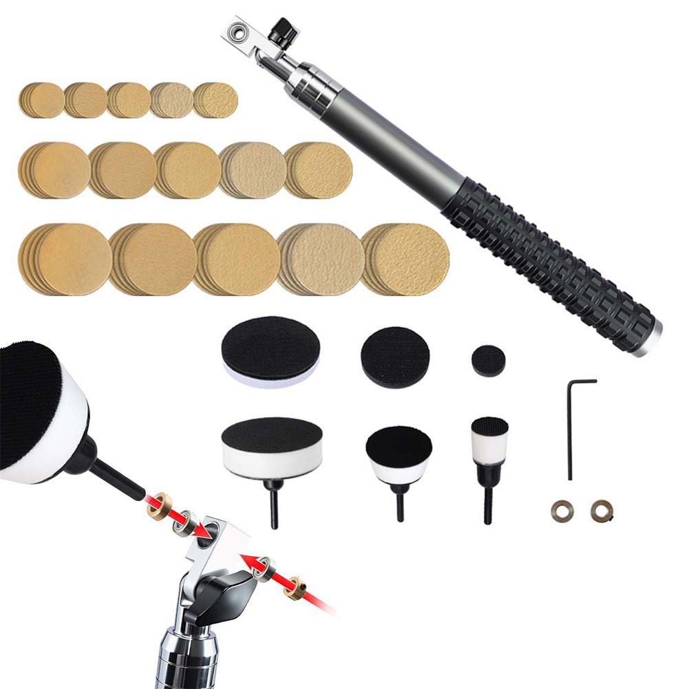 Wood Lathe Bowl Sander Kit Adjustable Dual Bearing Head Hardwood Handle and 75pcs Sanding Discs 60 80 120 220 320