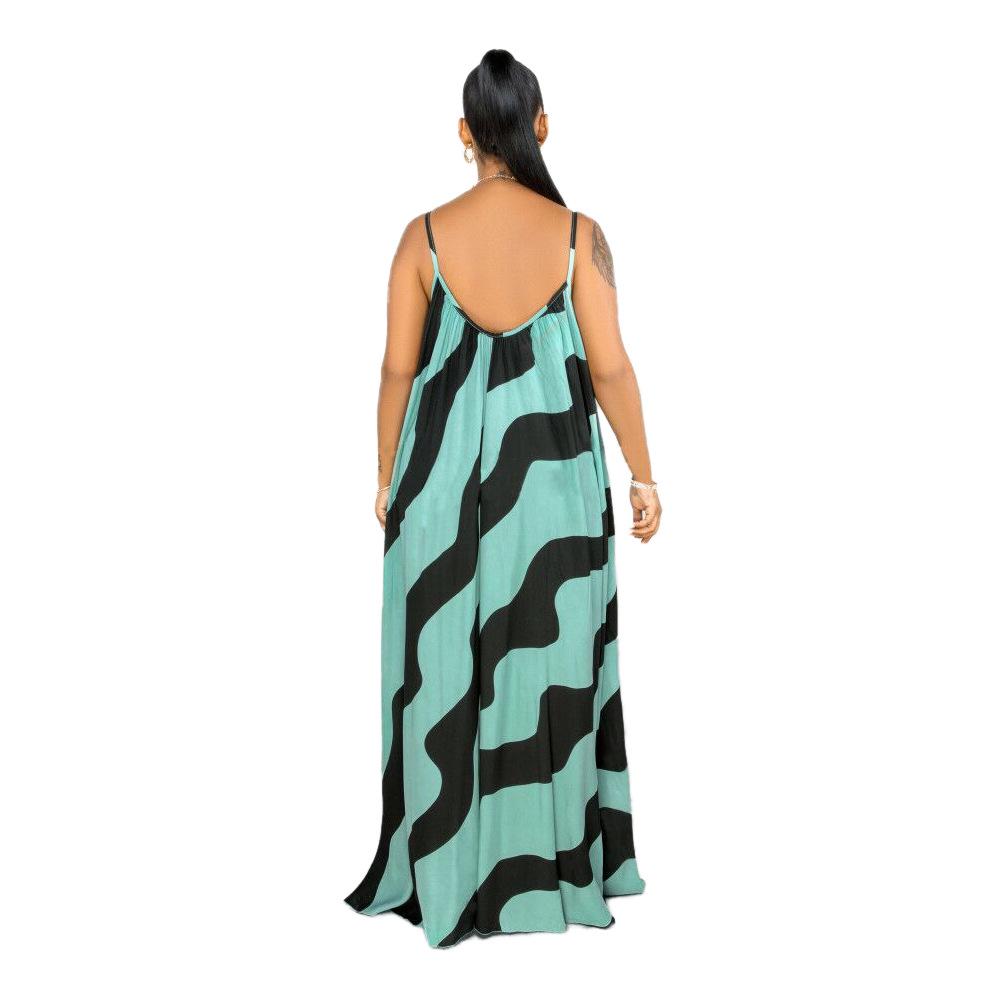 H153 Europäisches Sexy Damen Maxikleid mit unregelmäßigem Print und Spaghettiträgern