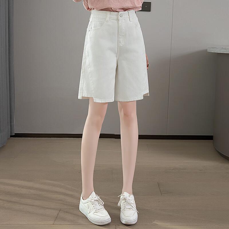 Sibaishe Women s High-Waist Rhinestone Denim Wide-Leg Shorts S