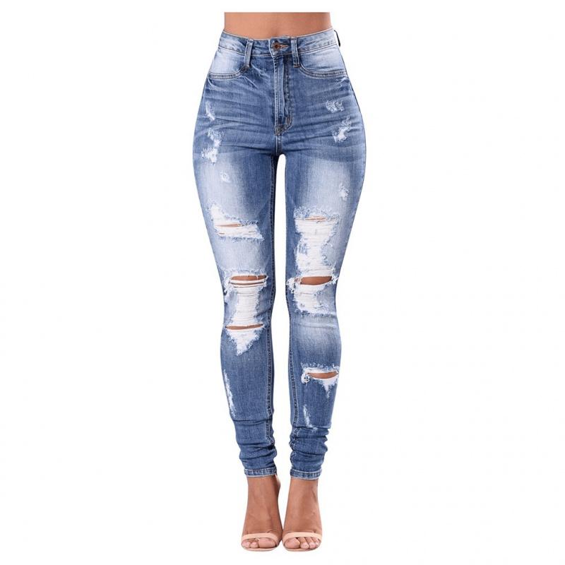 Light luxury ripped denim sexy women s slim-fit jeans S светло-синий