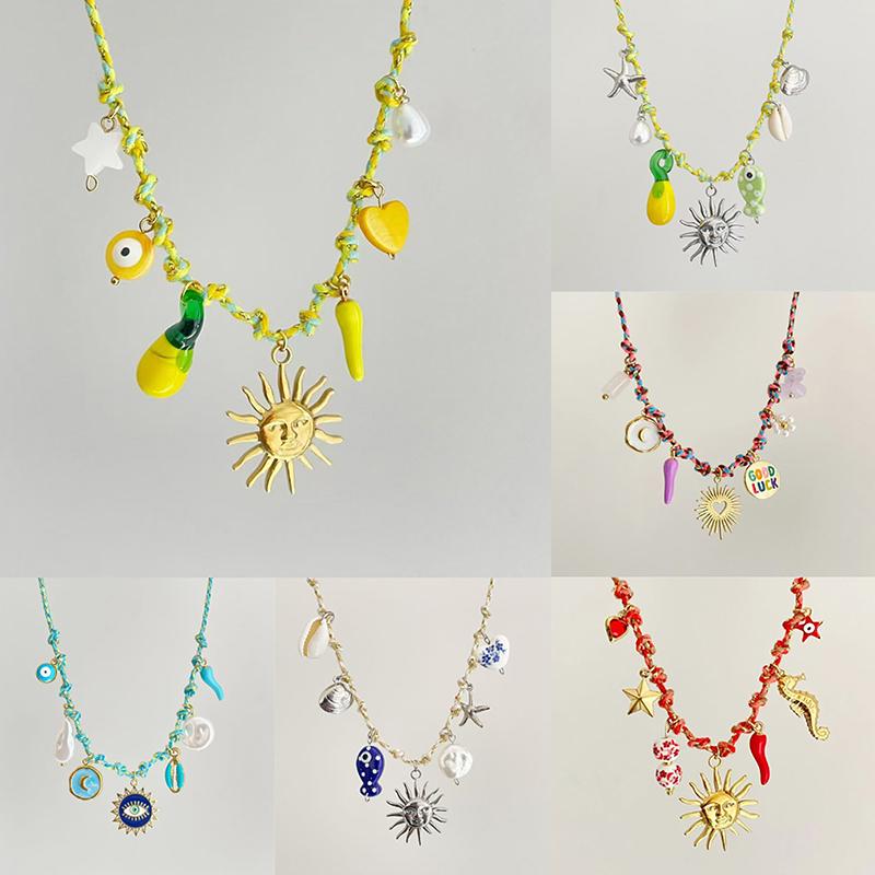 Edelstahl Personalisierbar DIY Knoten Seilkette Seestern Schildkröte Anhänger Halskette Farbe Strandstil Schmuck Geschenk