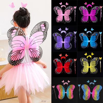 Kids Butterfly Wings Set Headband Wand Halloween Party Costume Children Fairy Props Christmas Photography Props