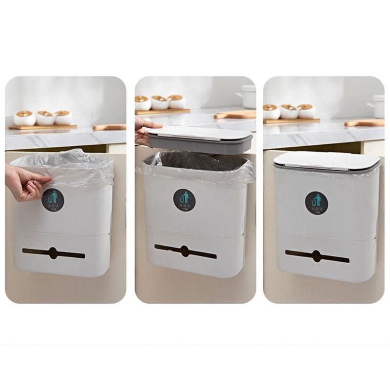 Wall Mounted Hanging Trash Bin with Sliding Lid Anti-odor Organization Box Accessory for Indoor Outdoor Traveling