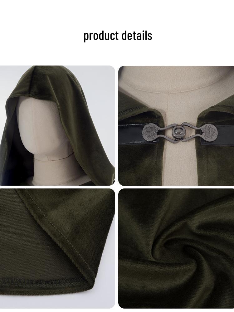 Medieval Hooded Cloak Suede Plush Cape for Halloween & Comic Con Role-Play