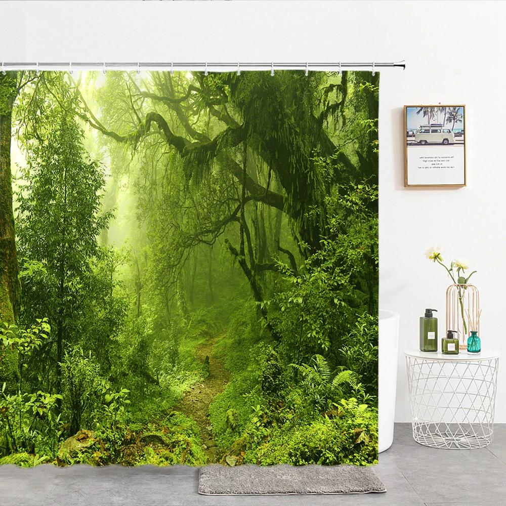 Bath Curtain 3d Printing Window Scenery Forest Shower Curtains 180*200cm Waterproof Bathroom Curtain Washable Fabric With Hooks