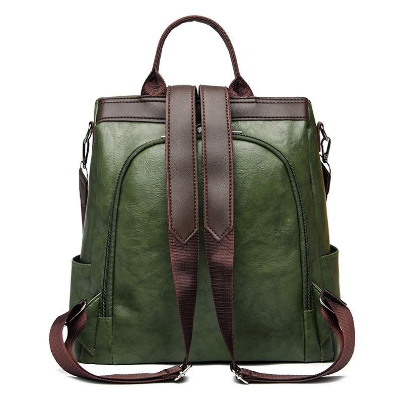 Lightweight PU Unisex Fashion Backpack Simple Vintage Headphone Port Multi Pocket with Adjustable Straps for Work & Travel