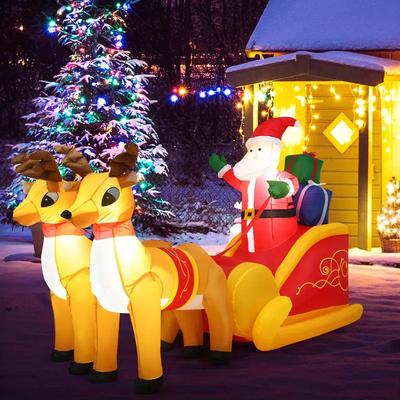 Christmas Inflatable Model Santa Claus Reindeer On Sled Christmas Tree Gift Box Christmas Decora Outdoor Inflatable Decorations