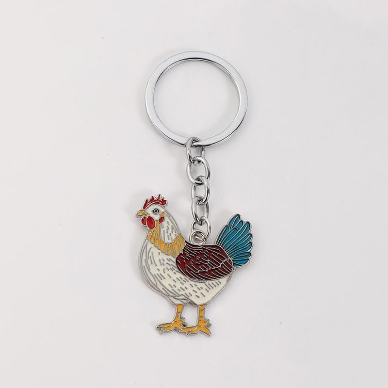 

1Pc Metal Creative Oil Painting Chicken Rooster Keychain Bag Pendant For Decoration Car Key Ring Cock Key Holder