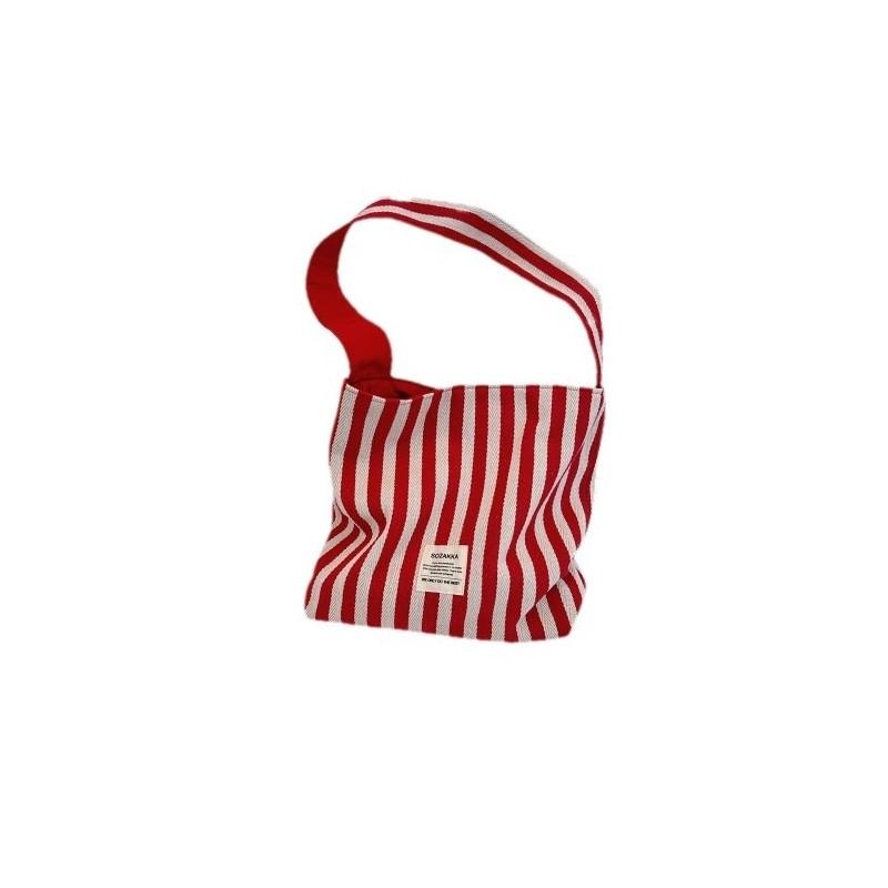 Fashionable Striped Canvas Tote Bag With Single Shoulder Strap For Casual Outings