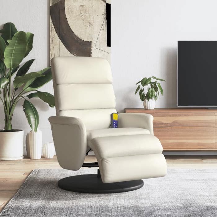 VidaXL Reclining Massage Armchair and Footrest Cream Faux Leather 356725