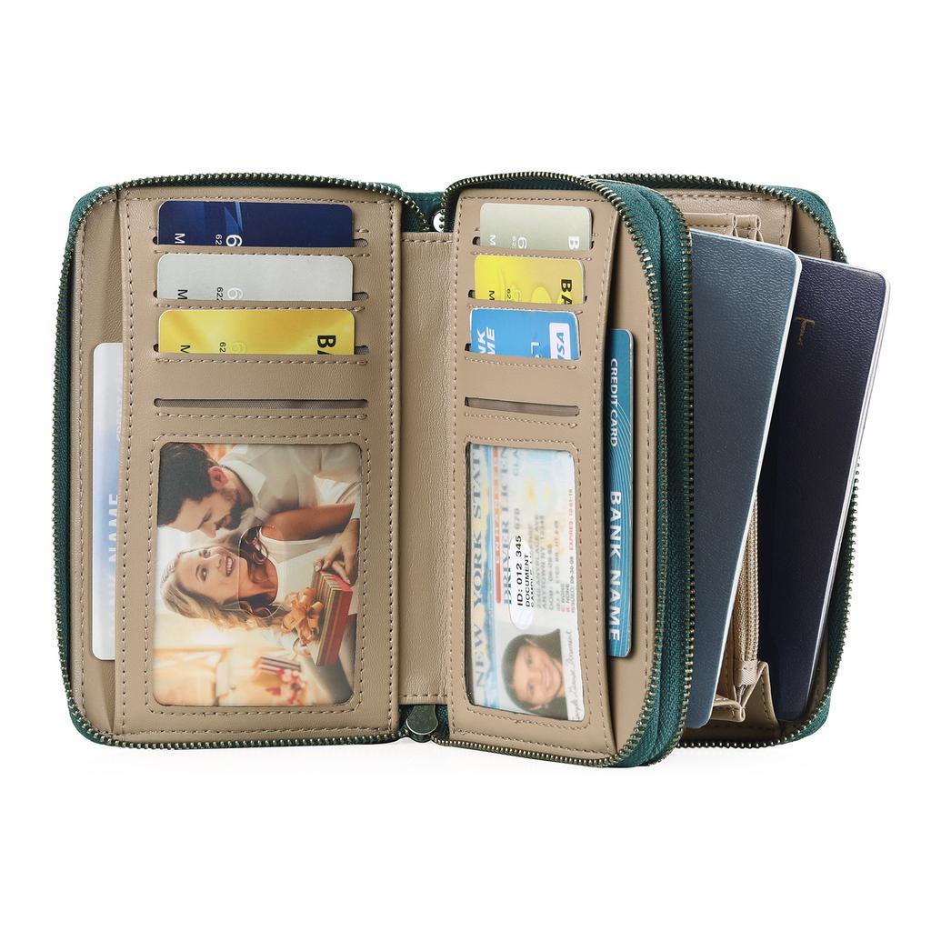 New Women First Layer Cowhide Wallet Short Double Zipper Clutch Purse Multifunctional Genuine Leather Card Coin Cash Storage Handbag