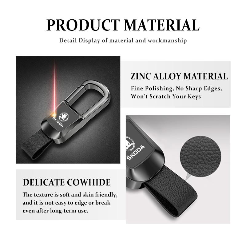 For Skoda Leather Car Keychain Alloy Spring Snap Keyring Kamiq MK3 Roomster Rapid Kodiaq Karoq Fabia Enyaq usbn43