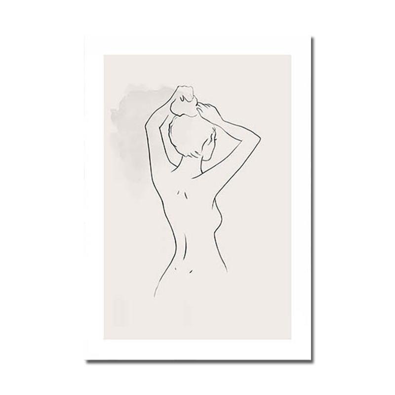 Nordic Poster Natural Landscape Picture Abstract Woman Line Wall Art Canvas Prints Sandy Beach Grass Painting Modern Home Decor