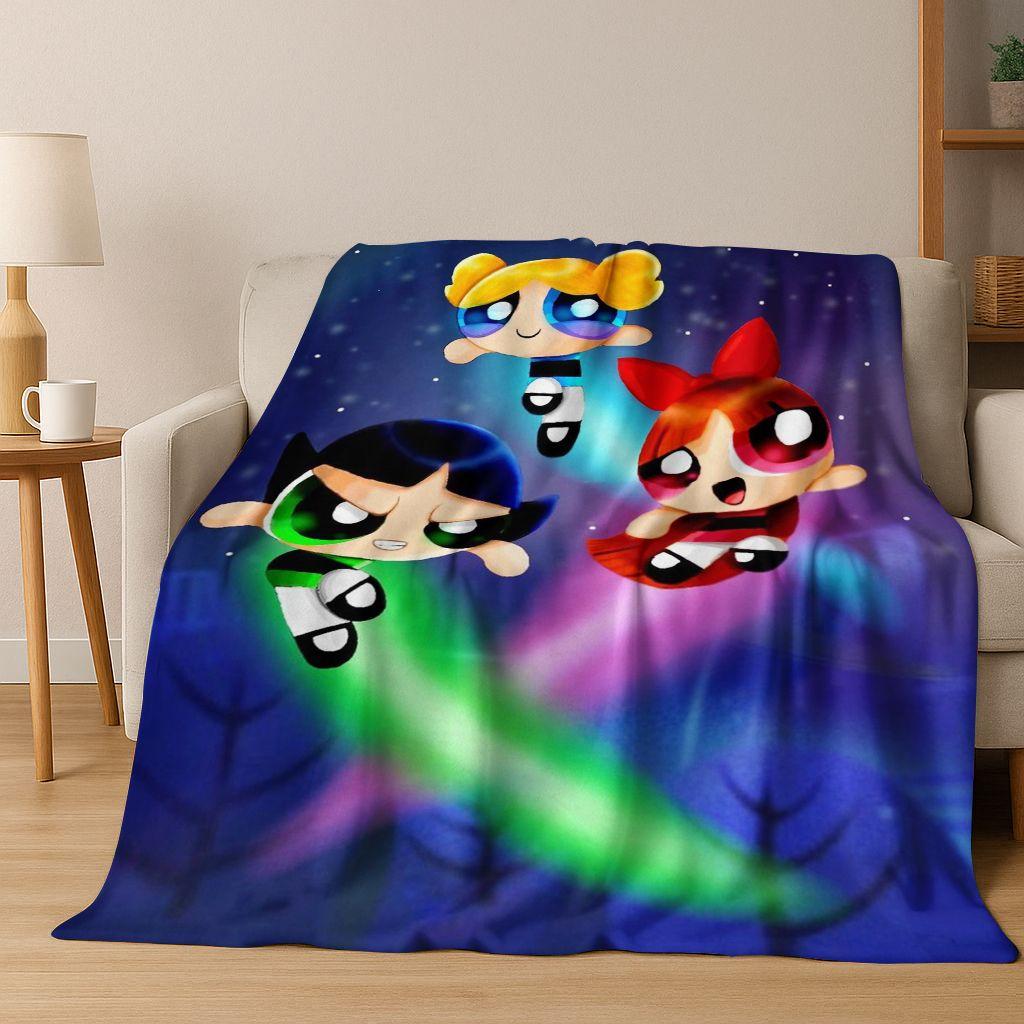 Κουβέρτα φανέλας κινουμένων σχεδίων P-Powerpuff Girl χαριτωμένη τέχνη, ζεστή μαλακή κουβέρτα για το σπίτι, υπνοδωμάτιο, κρεβάτι, καναπές, πικνίκ, γραφείο, δώρο, παιδί