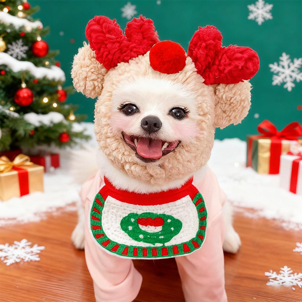 Pet Christmas Costume Reindeer Antler Headband Cosplay Outfit for Dogs Cats Winter Warm Trendy Pet Accessory Christmas Supplies